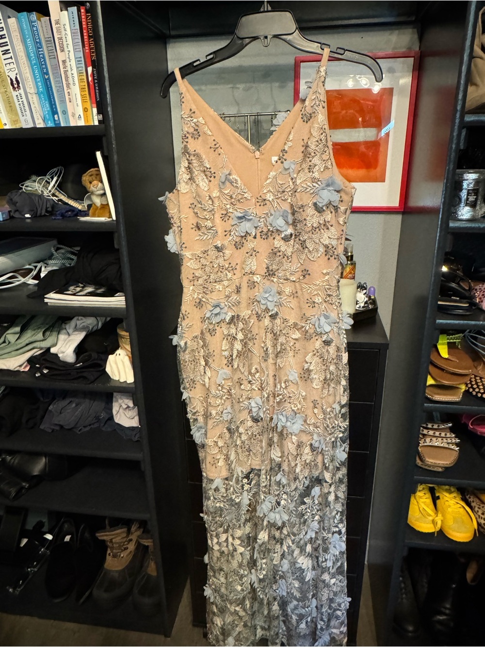 NWT Dress The Population Elegant Floral Embroidered Maxi Dress in Mineral Blue 🦋 - Picture 5 of 10